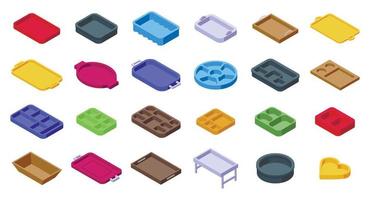 Meal tray icons set isometric vector. Kitchen food vector