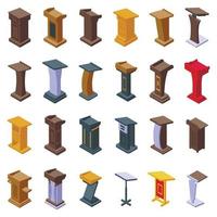 Tribune icons set isometric vector. Wooden podium vector