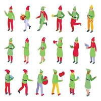 Elf icons set isometric vector. Santa elves vector