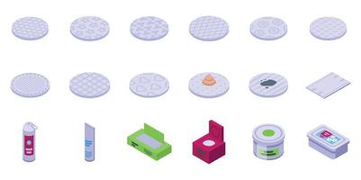 Cosmetic cotton pads icons set isometric vector. Face box vector