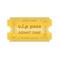 Ilustración de vector de plantilla de pase vip de cupón de boletos dorados. se puede utilizar para películas, eventos, teatro, fiestas vip, fútbol, negocios, etc.