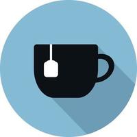 Cup of tea flat icon. Tea time. Cup in a blue circle background with shadow. Suitable for logo. Simple flat design. Vector art