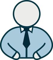 Ofiice worker simple flat icon. Man in a shirt with a tie. Work. Blue colored. Vector art