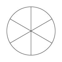 Circle divided in 6 segments. Pizza or pie round shape cut in equal slices. Outline style. Simple chart. vector