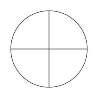 Circle divided in 4 segments. Pizza or pie round shape cut in equal slices. Outline style. Simple chart. vector