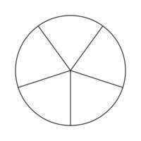 Circle divided in 5 segments. Pizza or pie round shape cut in equal slices. Outline style. Simple chart. vector