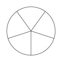 Circle divided in 5 segments. Pizza or pie round shape cut in equal slices. Outline style. Simple chart.