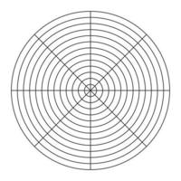rueda de plantilla de vida. práctica de bienestar. diagrama de círculo de equilibrio de estilo de vida. herramienta popular de entrenamiento. cuadrícula polar de 8 segmentos y 12 círculos concéntricos. vector