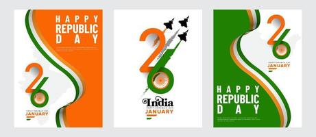 Collection of India republic 26 January day card illustration. For greeting card, background, poster, book cover, banner, post design. vector