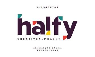 Halfy abstract minimal modern alphabet fonts. Typography technology vector illustration