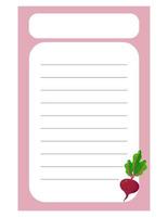 Note of cute vegetable label  illustration. Memo, paper. Vector drawing. writing paper.