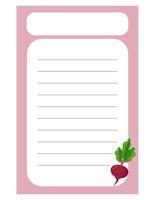 Note of cute vegetable label  illustration. Memo, paper. Vector drawing. writing paper.