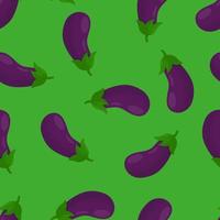 Seamless pattern with eggplant on a green background. Pattern for kitchen textiles with vegetables vector