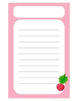 Note of cute vegetable label  illustration. Memo, paper. Vector drawing. writing paper.