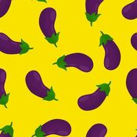 Seamless pattern with eggplant on a yellow background. Pattern for kitchen textiles with vegetables vector