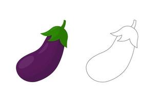 A set of Purple eggplant and outline isolated on a white background vector