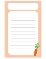 Note of cute vegetable label  illustration. Memo, paper. Vector drawing. writing paper.