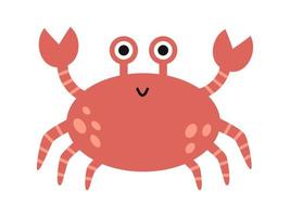 Vector cute red sea crab. Funny smiling crab with claws. Marine life animal in flat design.