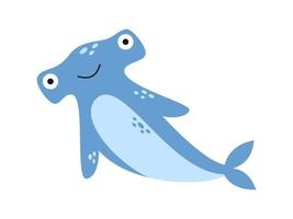 tiburón martillo azul vectorial. animal de vida marina amigable en diseño plano. pez gracioso. vector