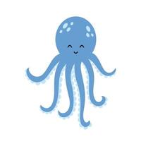 Vector cute blue octopus. Sea animal in flat design. Octopus with tentacles.