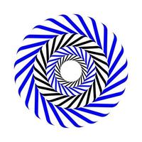 Círculo espiral op art azul y negro sobre una ilustración de vector de fondo blanco