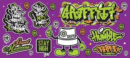 A set of colorful or vibrant graffiti art stickers. Street art theme, urban style for T-shirt design, graffiti design for wallpaper, wall art or print art designs. vector