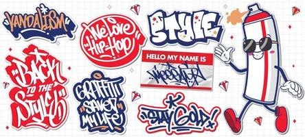 A set of colorful or vibrant graffiti art stickers. Street art theme, urban style for T-shirt design, graffiti design for wallpaper, wall art or print art designs. vector