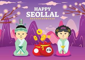 Full color background with a Korean birthday theme. happy seollal vector