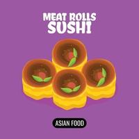 vector flat asian food sushi meat egg rolls