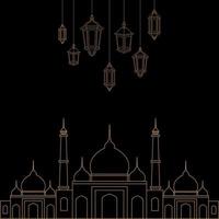 background of lanterns and mosque outline vector design