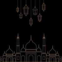 background of lanterns and mosque outline vector design