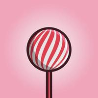 Vector big pink ball lollipop on a stick close up front view isolated on background