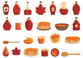 Maple syrup icons set cartoon vector. Pancake stack vector