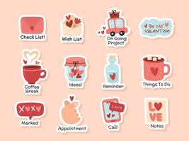 Valentine Themed Journal Stickers Set vector