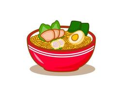 Hand drawn Ramen noodle logo cartoon. Asian traditional food. Food concept design illustration. Isolated white background. vector