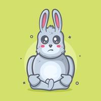 mascota de personaje animal de conejo divertido con expresión triste dibujos animados aislados en diseño de estilo plano vector