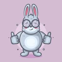 funny rabbit animal character mascot with thumb up hand gesture isolated cartoon in flat style design vector