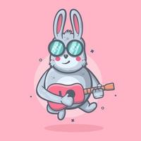 mascota de personaje animal de conejo fresco tocando guitarra dibujos animados aislados en diseño de estilo plano vector