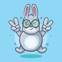 cute rabbit animal character mascot with peace sign hand gesture isolated cartoon in flat style design vector