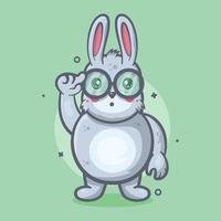 mascota de personaje animal de conejo genio con expresión de pensamiento dibujos animados aislados en diseño de estilo plano vector