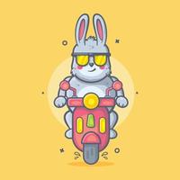 mascota de personaje animal de conejo fresco montando scooter motocicleta dibujos animados aislados en diseño de estilo plano vector