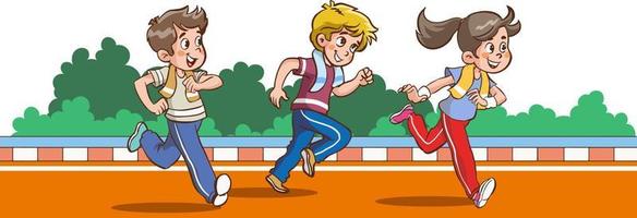 niños corriendo ilustración de vector de dibujos animados de carrera