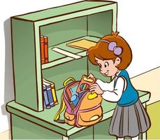 cute little girl preparing to go to school cartoon vector illustration