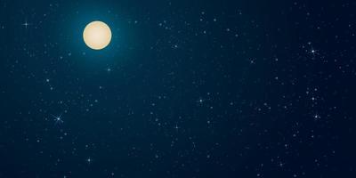 luna llena y fondo estrellado. hermoso cielo azul nocturno con ilustración de vector de luna.