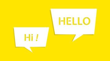 Hello message on cutout white paper speech bubble on yellow background vector