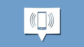 Smart Phone with incoming call icon on cutout white paper speech bubble on blue background vector