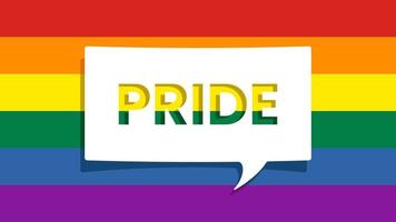 PRIDE message on cutout paper Speech bubble and Pride Rainbow Flag at background. Vector illustration