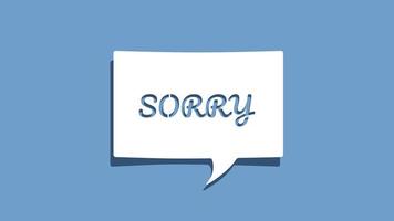 Sorry message on cutout paper speech bubble on blue background vector