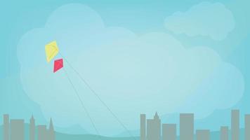Flying Kites with String in the city vector illustration