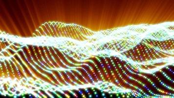 Abstract bright glowing multicolored rainbow waves and lines from particles and dots in the form of a field with a blur effect. Abstract background. Video in high quality 4k, motion design